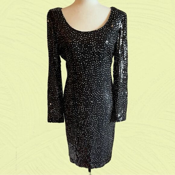 Vintage Rickie Freeman for Teri Jon silk sequin polkadot long sleeve dress - Picture 1 of 13